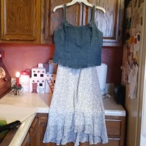 2pc Set: Floral Skirt/Blue Jean Top